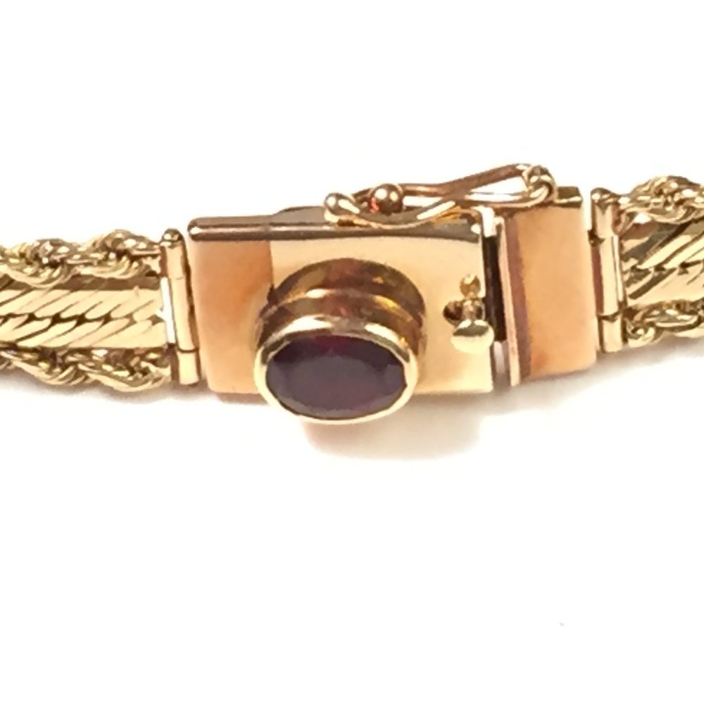 Custom Made 14K Gold & Garnet Luxury JTS Bracelet